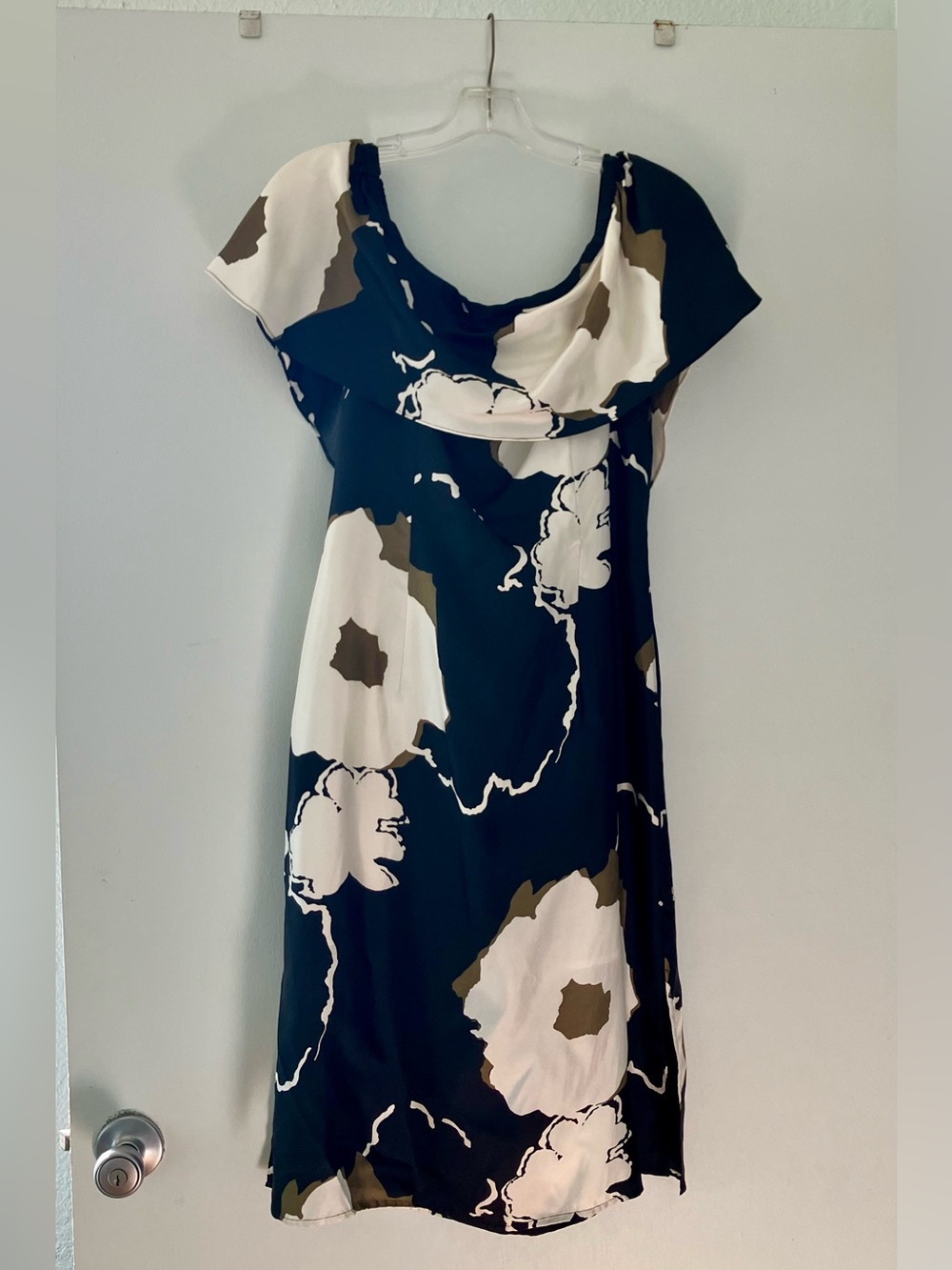 Pure Silk Floral Off Shoulder Midi Dress; Tiny Flaw on Shoulder Area-Last Photo